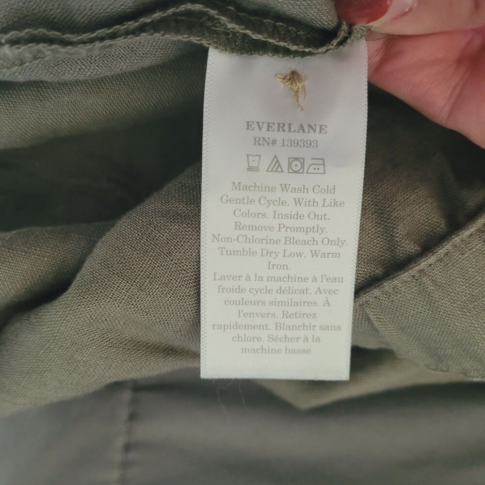 Everlane Picnic Linen Jumpsuit Womens 2 Olive Green Button Front Wide Leg Crop - Picture 6 of 10